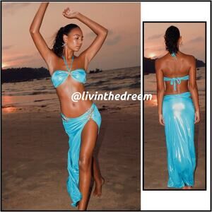 MODA MINX LIGHT BLUE SUNSET SHORELINE 'PLAYA' MAXI SKIRT SZ M/L